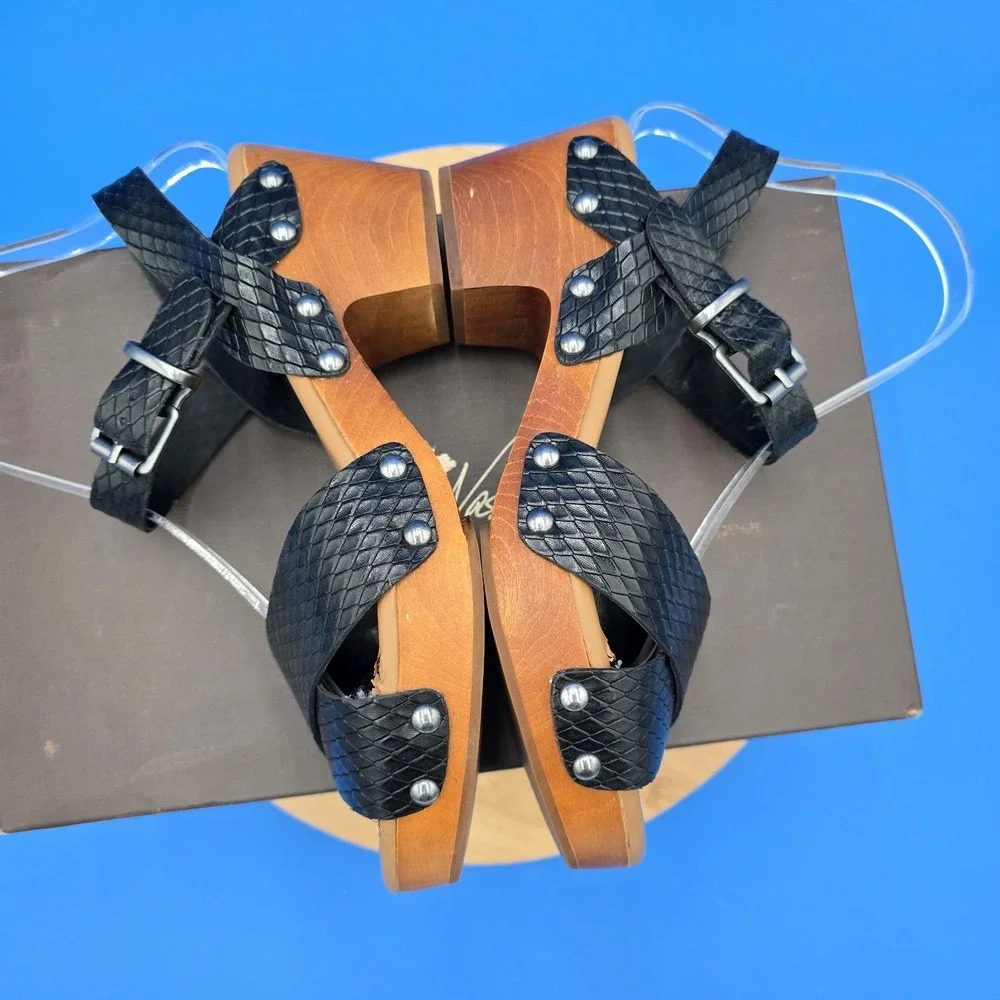 Patricia Nash Gigi Black Leather Clog Sandal Women's US‎ 7 EU 37 w/original box